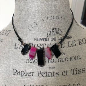 Pink & Black Graduated Agate Gemstone Necklace